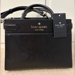 kate spade new york Staci Small Saffiano Leather Satchel Bag in Black